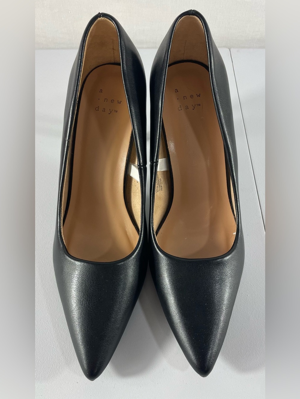 A New Day Black Pointed Toe Heels 3 Inch Size 7 Faux Leather Basic Dressy